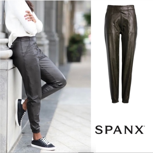 SPANX Pants - SPANX Black Faux Leather Jogger Utility Pants Size S